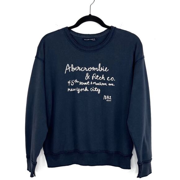Abercrombie & Fitch Sweatshirt Pullover New York Address Navy Small - Picture 1 of 7